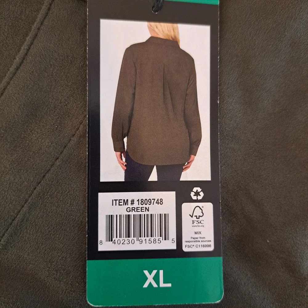 Well Worn‎ Blouse Womens XL Green NWT Suede Feel V-Neck Long Sleeve 898-255-B8 - Picture 2 of 3